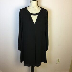 Express Swing Shift Dress Size S Womans Petite Black Chiffon Long Sleeve Keyhole